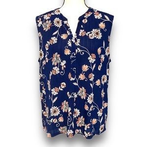 Navy floral dressy casual blouse